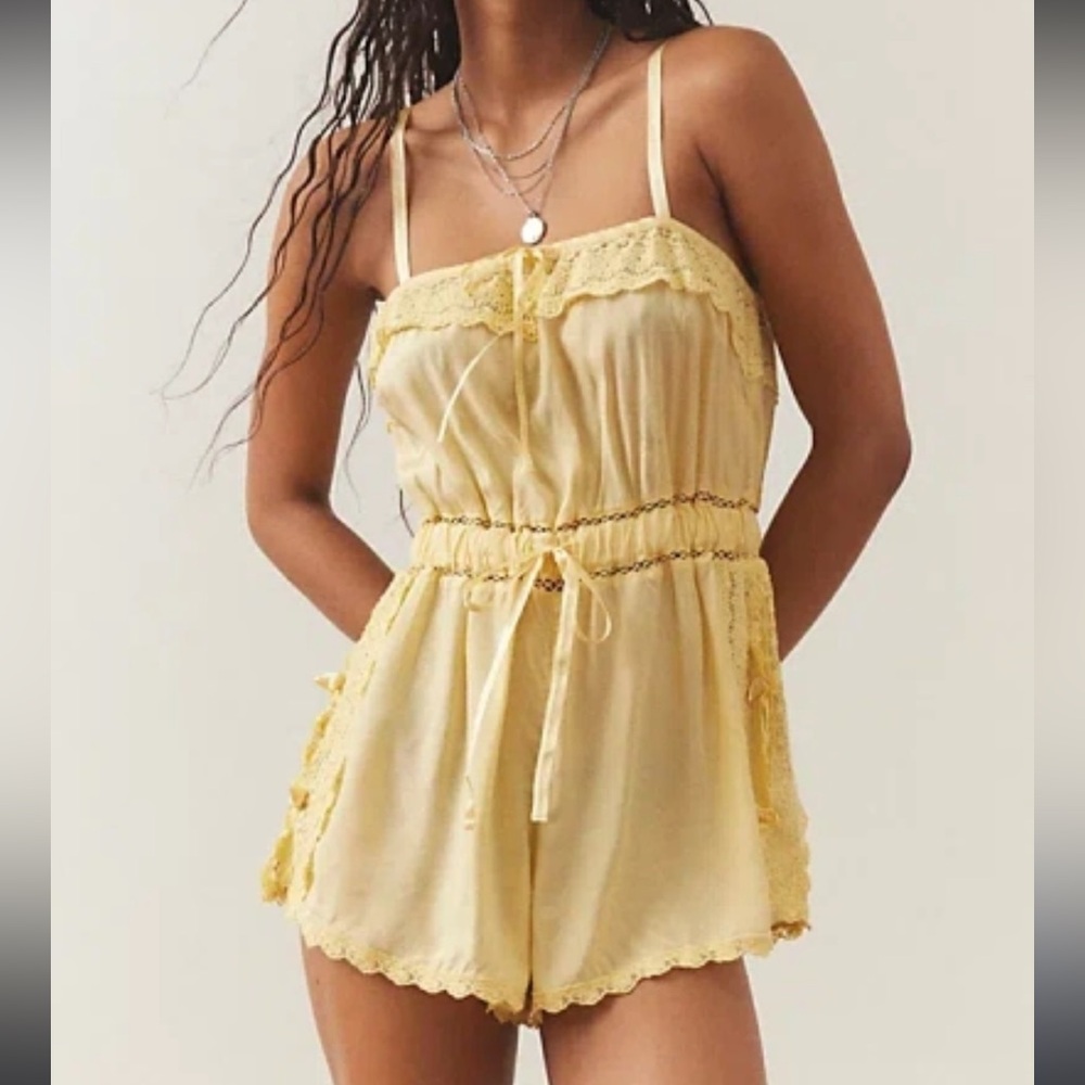 LoveShackFancy Yellow Lace Trim Romper